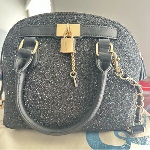 Aldo Black Glitter Mini Bag with Gold Chain